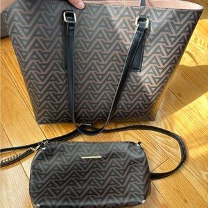 Aldo Brown and Black Patterned Tote with Matching Crossbody